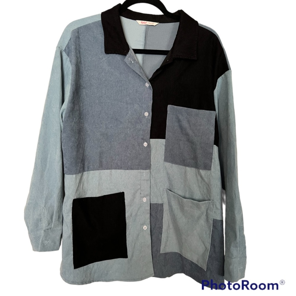 Romwe Blue and Black color block shirt jacket size small